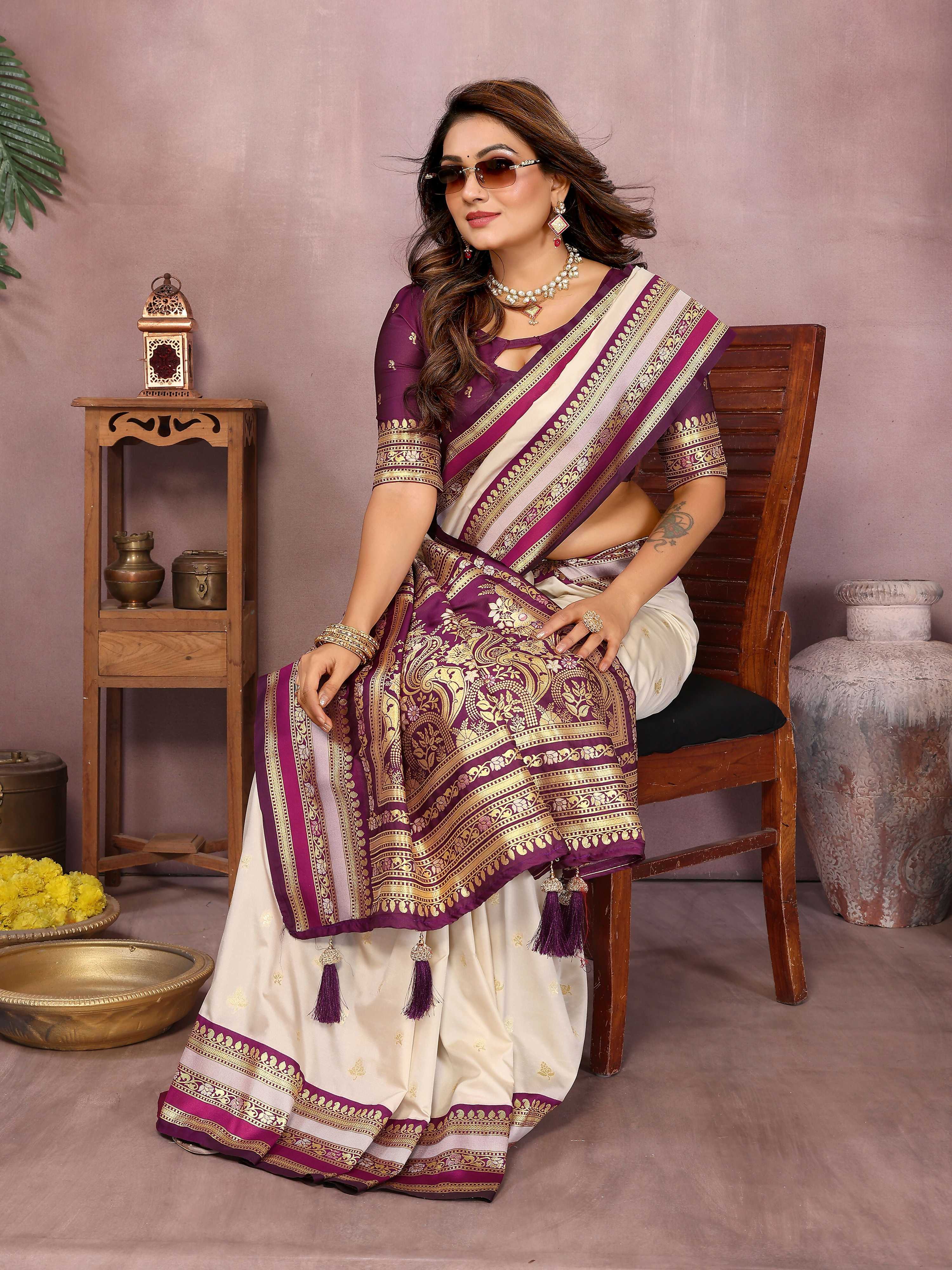 Aastha Fashion Cream Kalamkari Silk Weaving Saree - Distacart
