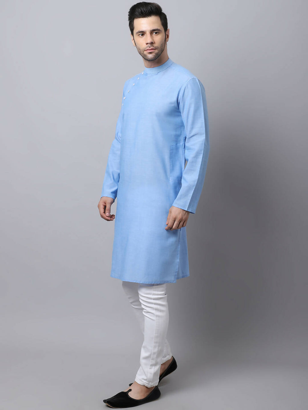 Even Apparels Blue Pure Cotton Men's Kurta With Side Placket - Distacart