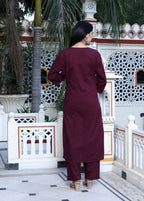 Miravan Women's Wine pure cotton floral printed Kurta and palazzo set