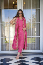 The52 Peach Women's Viscose Zari Chanderi Fabric Embroidered Work Straight Kurta, Pant and Dupatta Set - Distacart