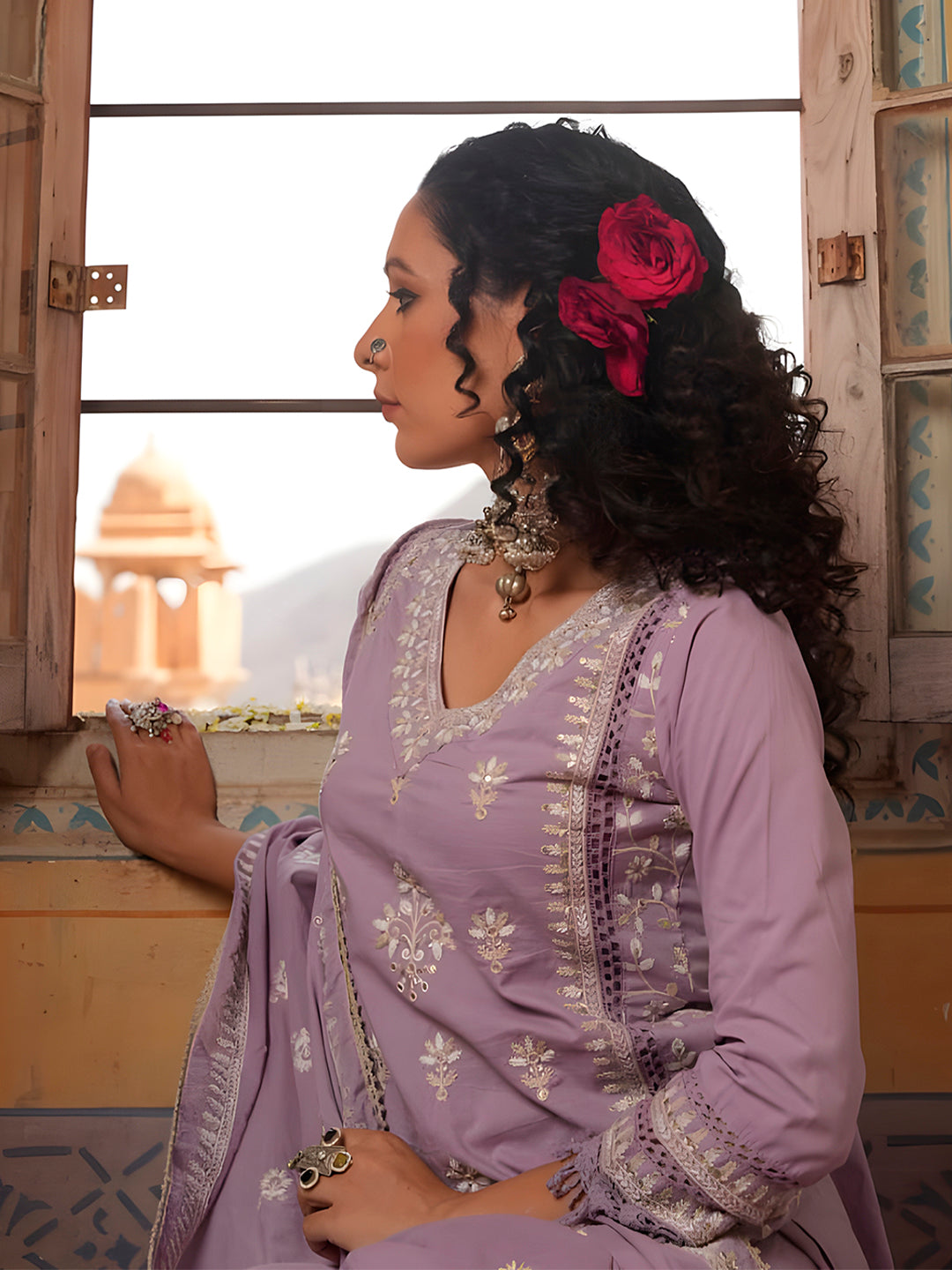 Embroidered & Lace Detailed Kurta With Pant & Embroidered Dupatta Luxury, Multicolor - Hiral Fashion - Distacart