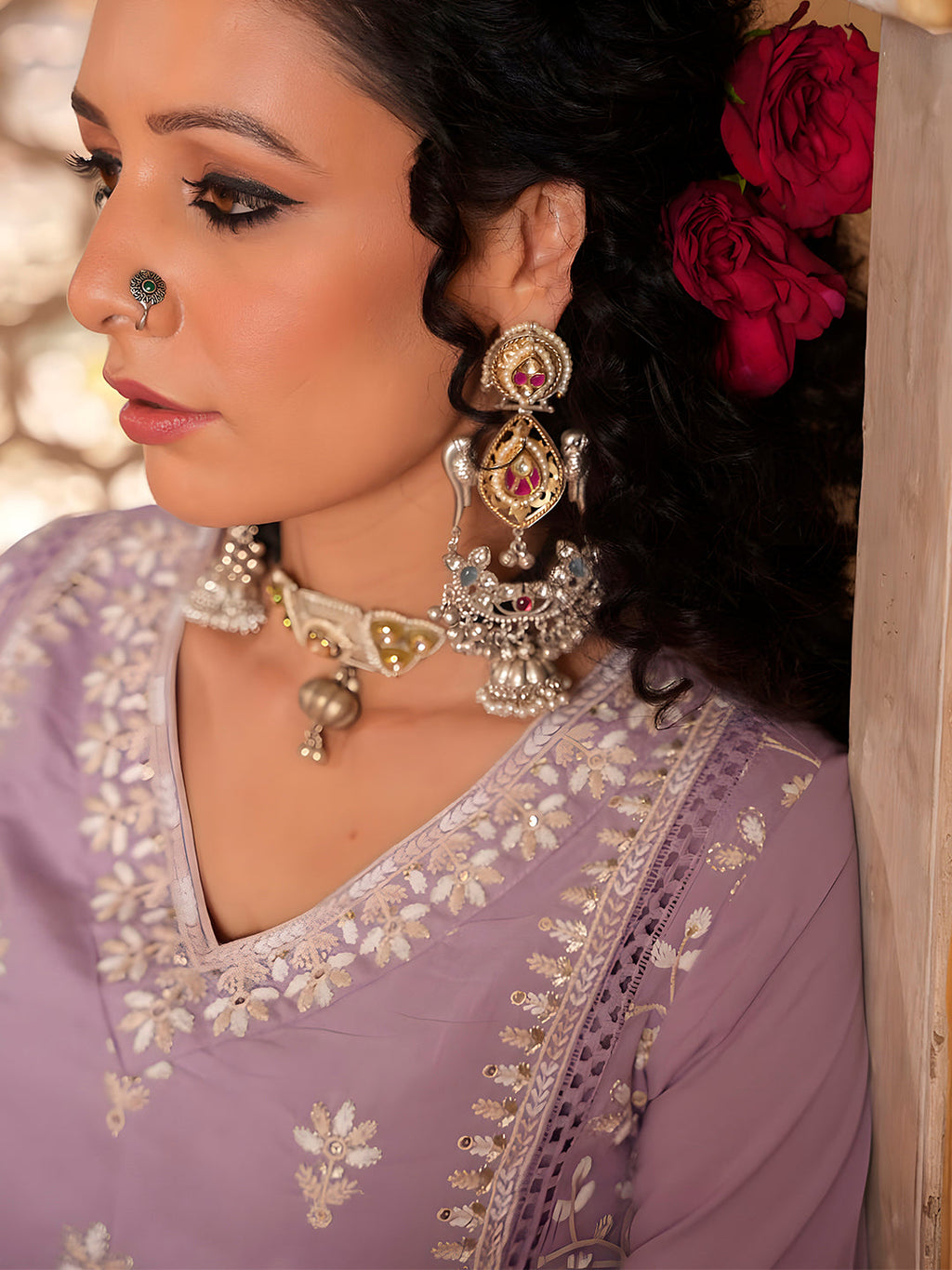 Embroidered & Lace Detailed Kurta With Pant & Embroidered Dupatta Luxury, Multicolor - Hiral Fashion - Distacart