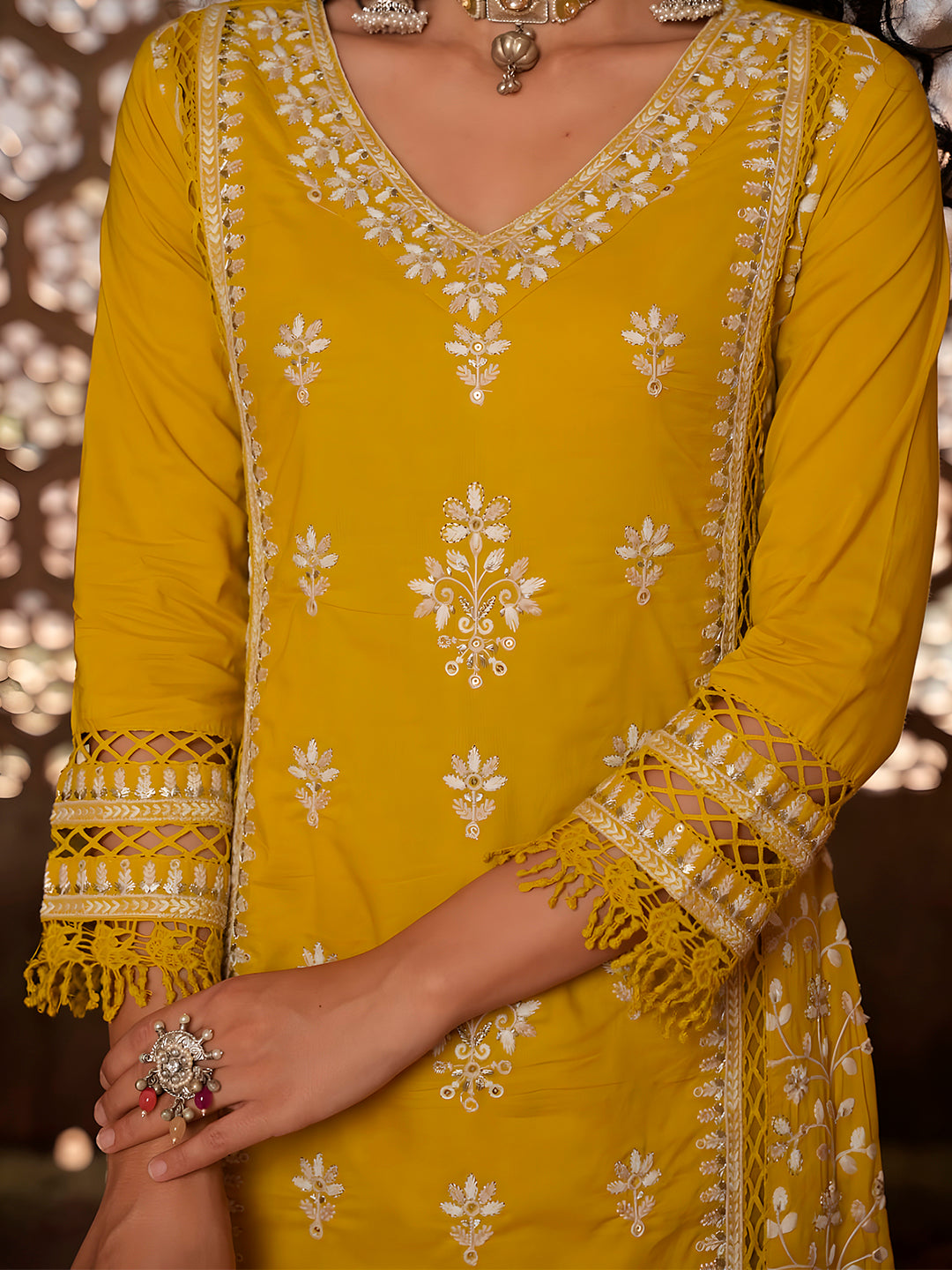 Embroidered & Lace Detailed Kurta With Pant & Embroidered Dupatta Luxury, Multicolor - Hiral Fashion - Distacart