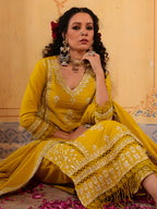 Embroidered & Lace Detailed Kurta With Pant & Embroidered Dupatta Luxury, Multicolor - Hiral Fashion - Distacart
