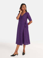 Suta Women's Purple Geometric Fit and Flare Dress - Distacart