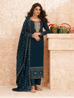 Myra Teal Blue Emboidered Georgette Pant Style Suit