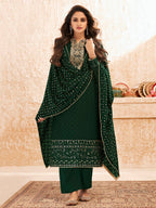 Myra Deep Green Emboidered Georgette Pant Style Suit
