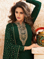 Myra Deep Green Emboidered Georgette Pant Style Suit