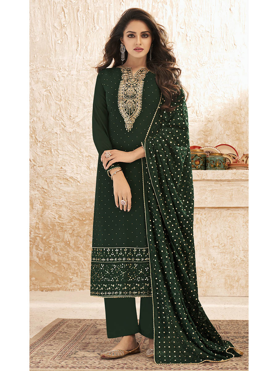 Myra Deep Green Emboidered Georgette Pant Style Suit