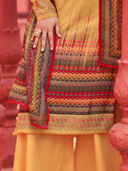 Myra Yellow Digital Print French Crepe Palazzo Suit