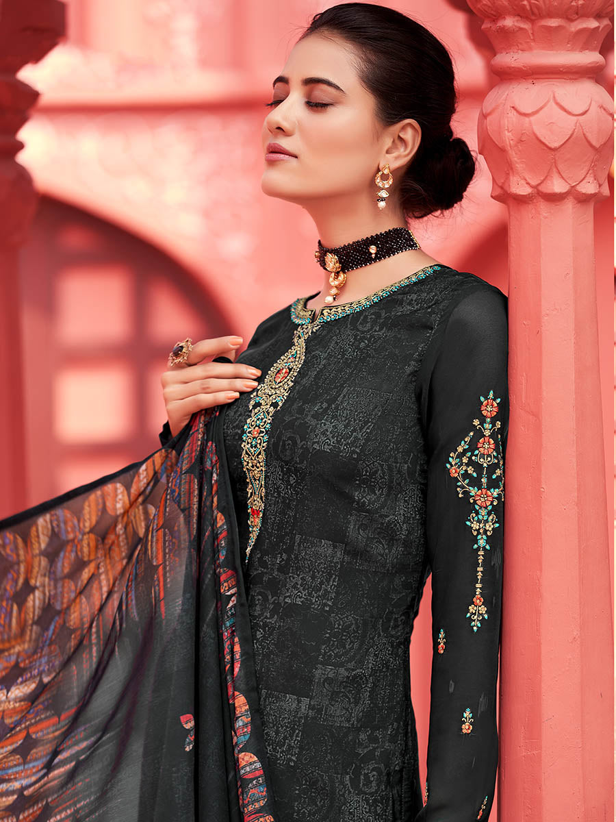 Myra Black Digital Print French Crepe Palazzo Suit