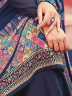 Myra Navy Blue Digital Print French Crepe Palazzo Suit