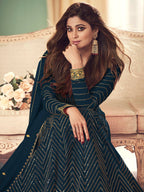 Myra Teal Real Georgette Embroidered Anarkali Suit