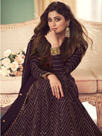 Myra Wine Real Georgette Embroidered Anarkali Suit