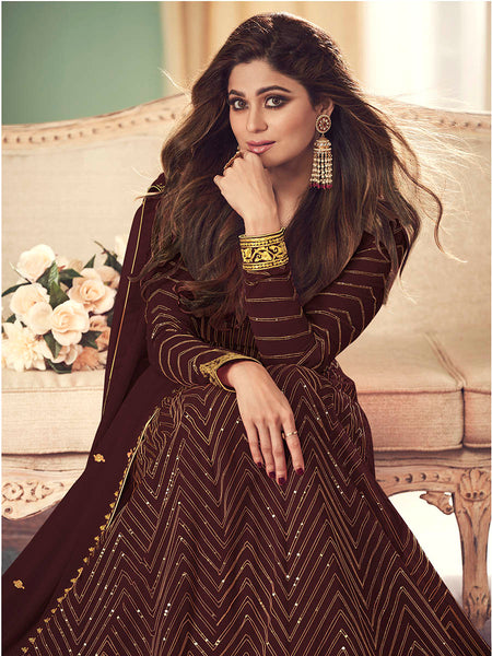 Myra Brown Real Georgette Embroidered Anarkali Suit