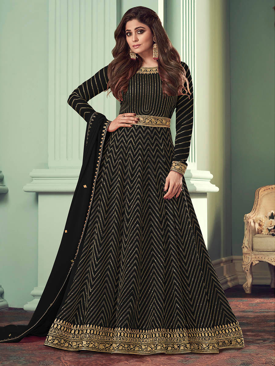 Myra Beautiful Black Real Georgette Embroidered Anarkali Suit
