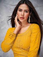 Myra Mustard Yellow Georgette Embroidered Anarkali Suit