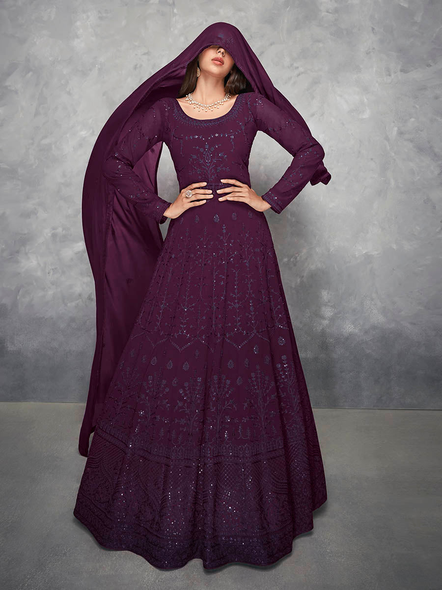 Myra Beautiful Purple Georgette Embroidered Anarkali Suit