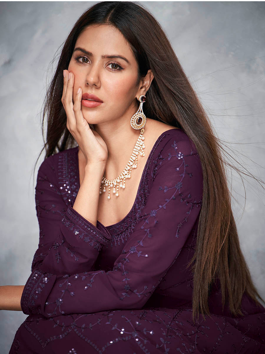 Myra Beautiful Purple Georgette Embroidered Anarkali Suit