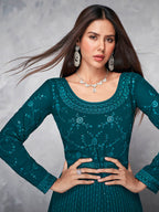 Myra Beautiful Teal Georgette Embroidered Anarkali Suit