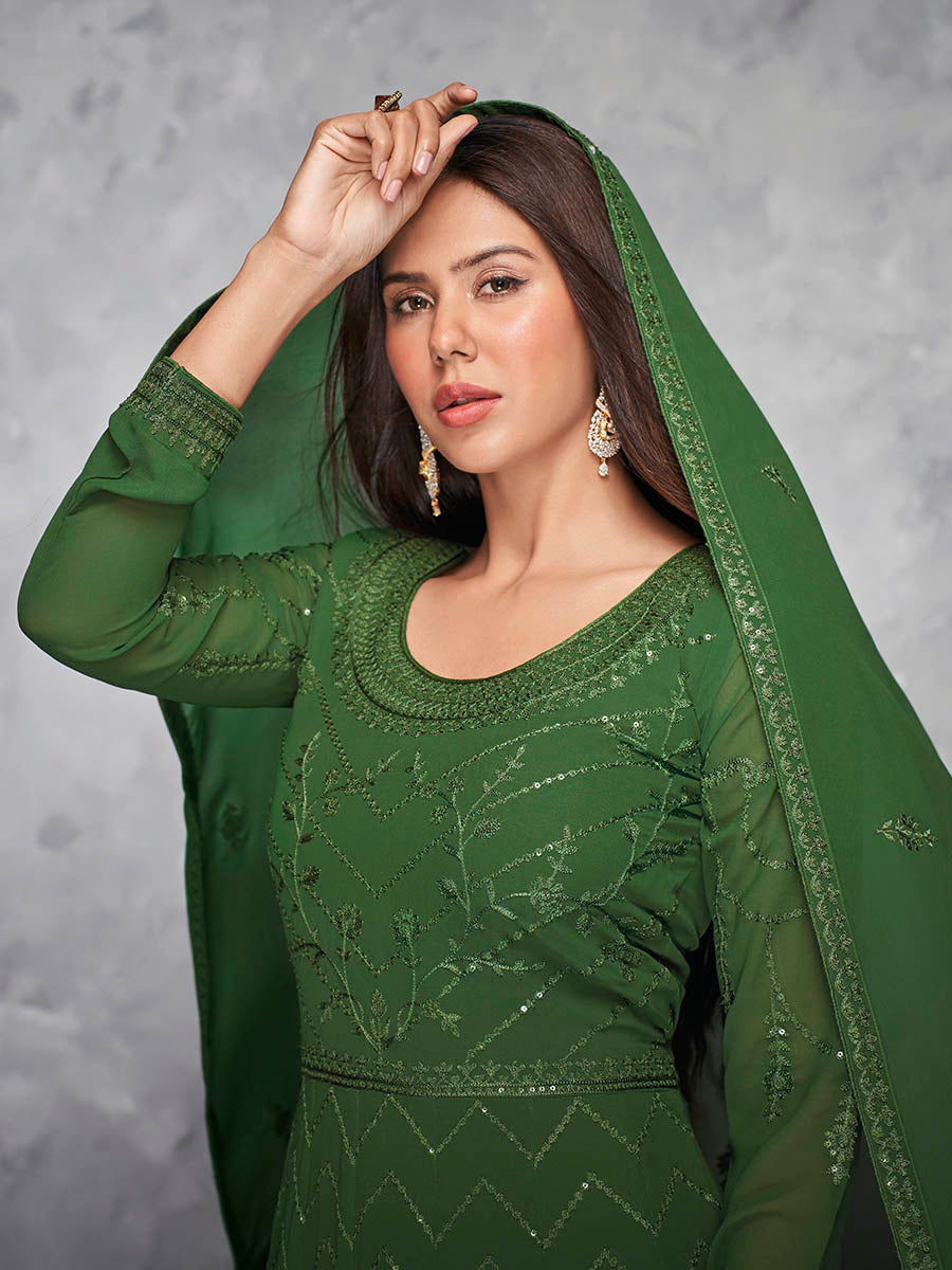 Myra Beautiful Green Georgette Embroidered Anarkali Suit