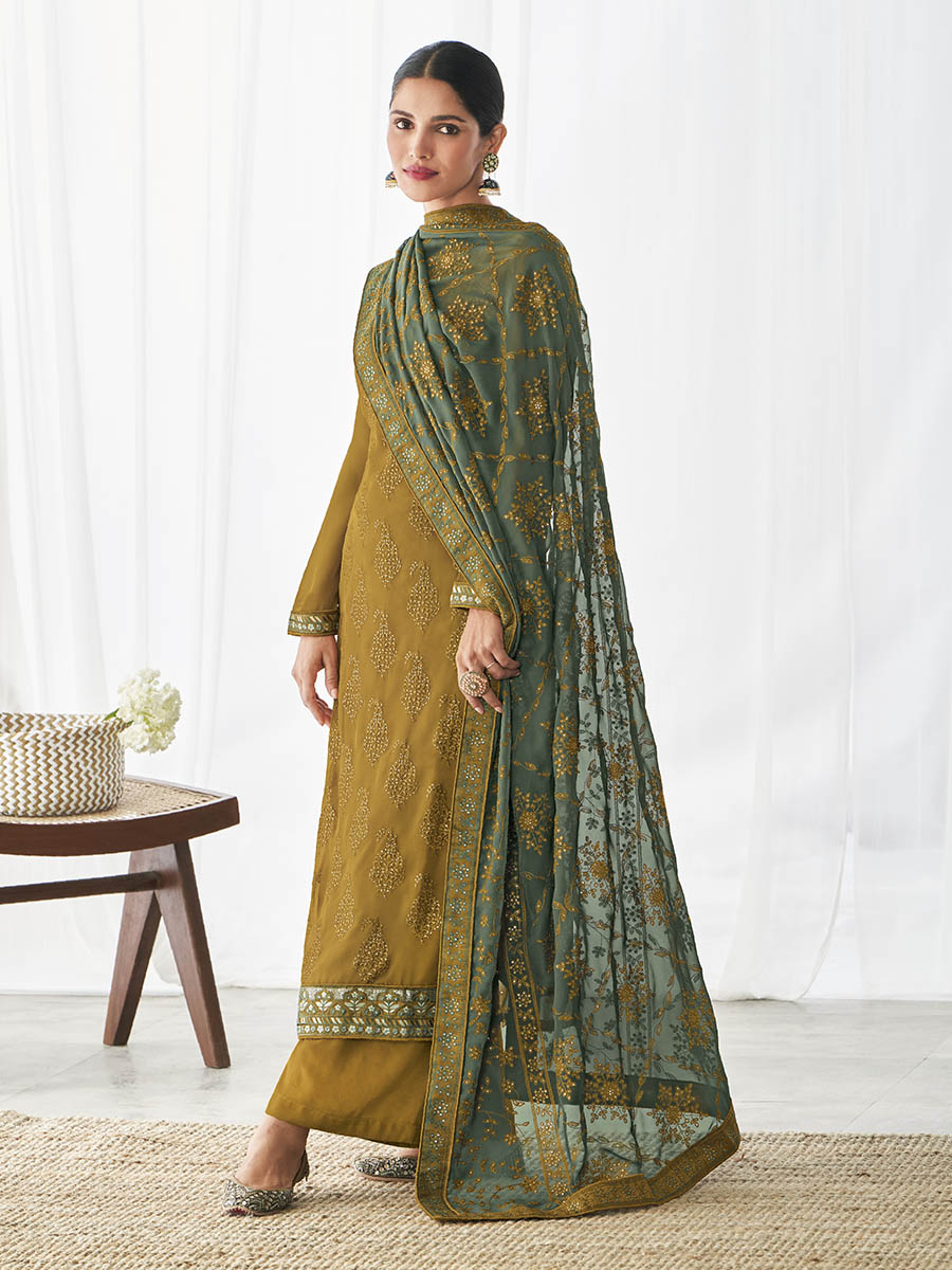 Myra Mehendi Real Georgette Palazzo Style Suit