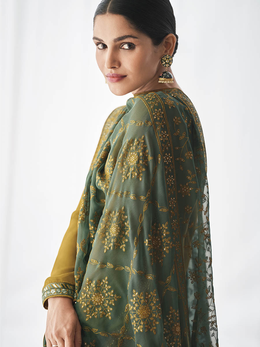 Myra Mehendi Real Georgette Palazzo Style Suit