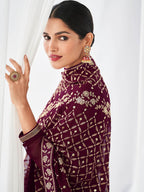 Myra Purple Real Georgette Palazzo Style Suit