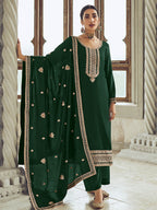 Myra Bottle Green Premium Silk Embroidered Pant Style Suit