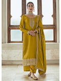 Myra Mustard Yellow Premium Silk Embroidered Pant Style Suit