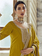 Myra Mustard Yellow Premium Silk Embroidered Pant Style Suit
