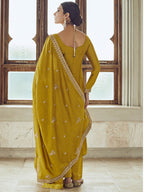 Myra Mustard Yellow Premium Silk Embroidered Pant Style Suit