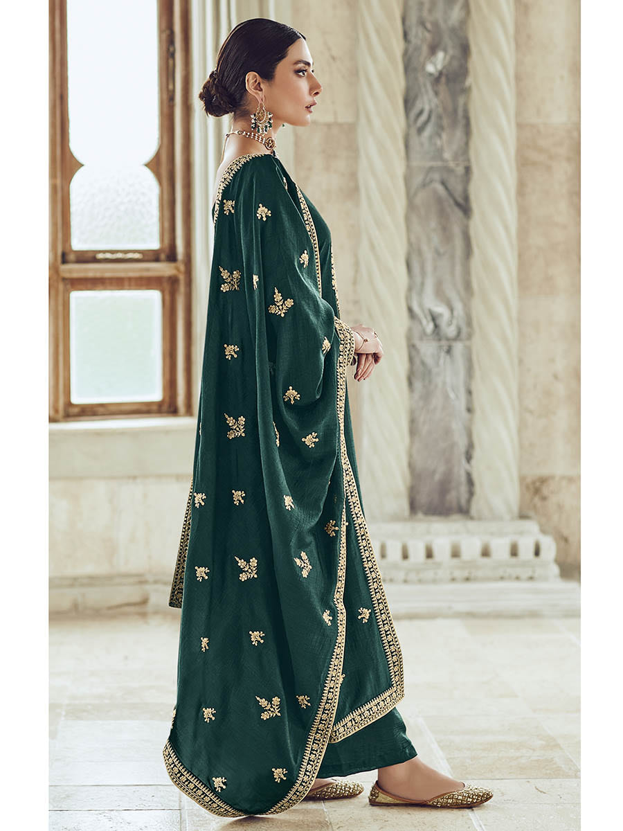 Myra Morepeach Premium Silk Embroidered Pant Style Suit
