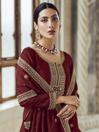 Myra Maroon Premium Silk Embroidered Pant Style Suit
