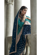 Myra Navy and Firozi Georgette Skirt Style Embroidered Suit