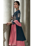 Myra Navy and Pink Georgette Skirt Style Embroidered Suit