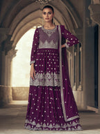 Myra Purple Real Georgette Gharara Style Embroidered Suit