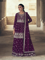 Myra Purple Real Georgette Gharara Style Embroidered Suit