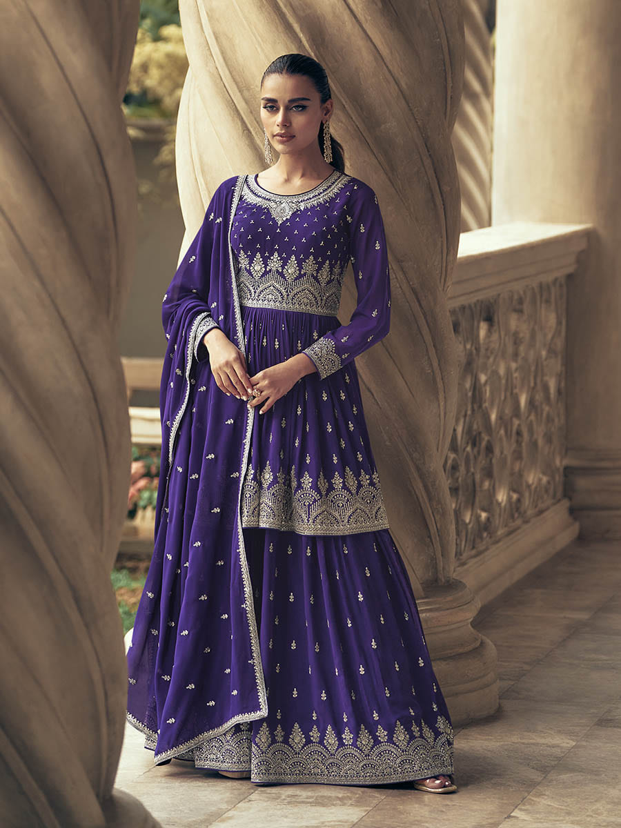Myra Violet Real Georgette Gharara Style Embroidered Suit