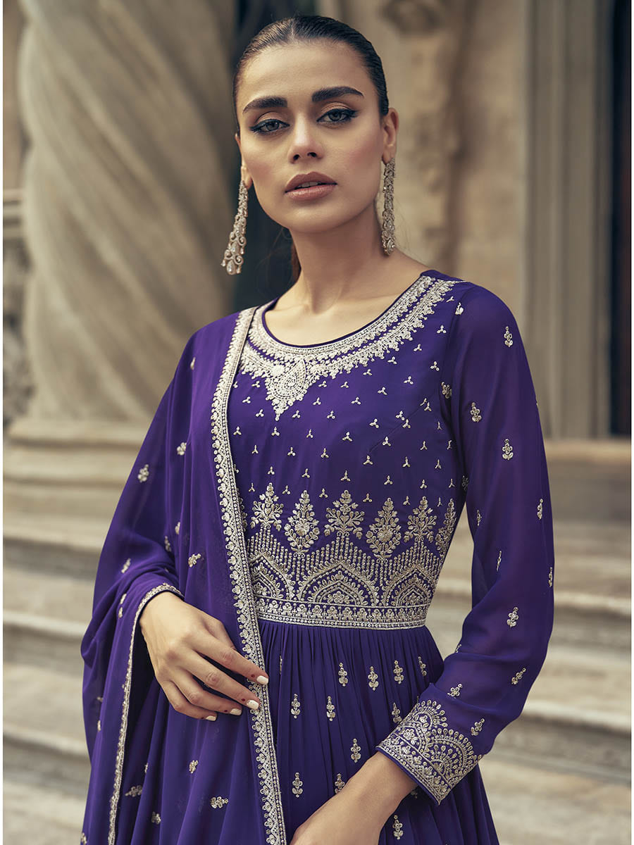 Myra Violet Real Georgette Gharara Style Embroidered Suit