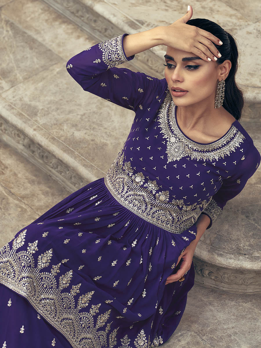Myra Violet Real Georgette Gharara Style Embroidered Suit