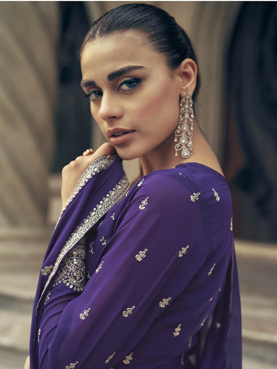 Myra Violet Real Georgette Gharara Style Embroidered Suit
