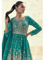 Myra Sea Green Real Georgette Gharara Style Embroidered Suit