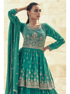 Myra Sea Green Real Georgette Gharara Style Embroidered Suit