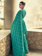 Myra Sea Green Real Georgette Gharara Style Embroidered Suit