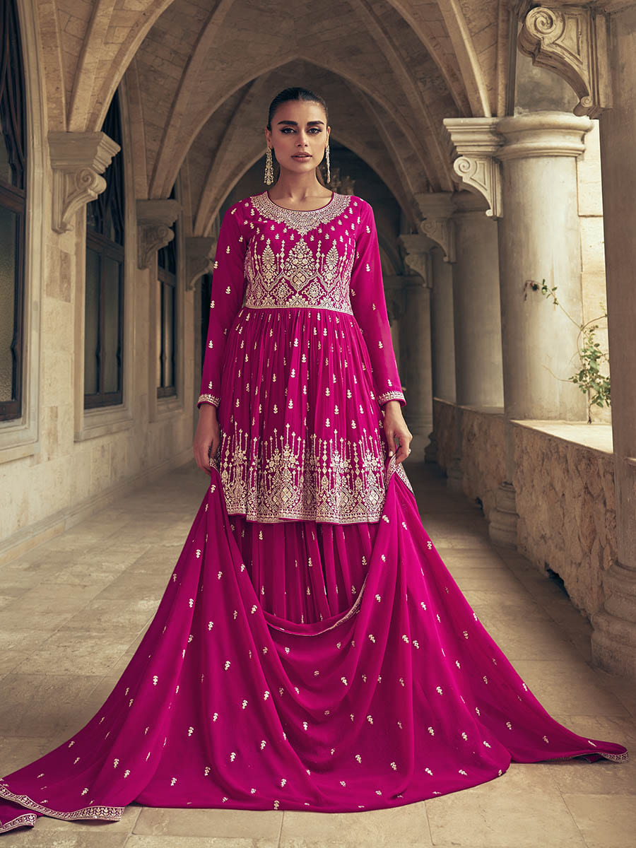 Myra Rani Real Georgette Gharara Style Embroidered Suit