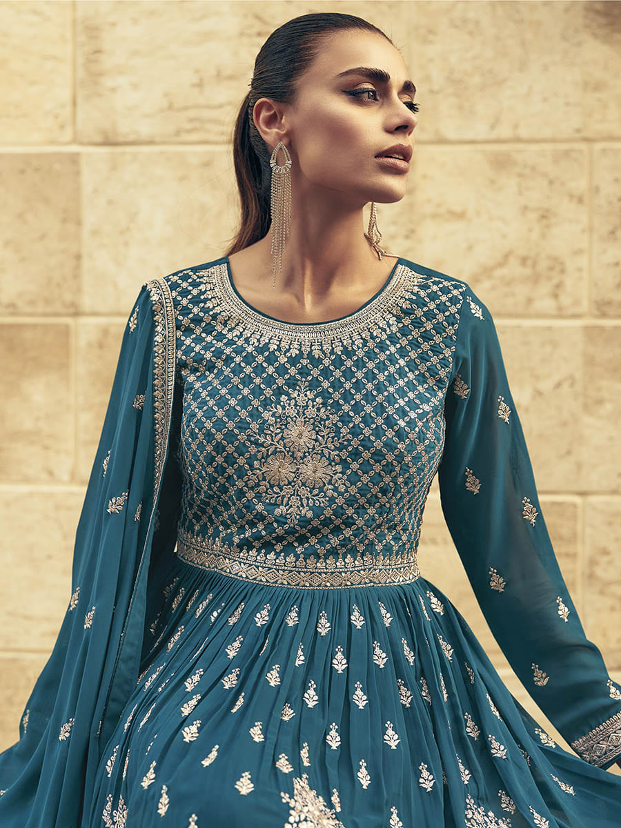 Myra Firozi Real Georgette Gharara Style Embroidered Suit