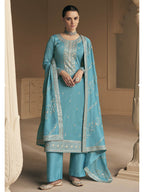 Myra Sky Blue Premium Silk Embroidered Pant Style Suit