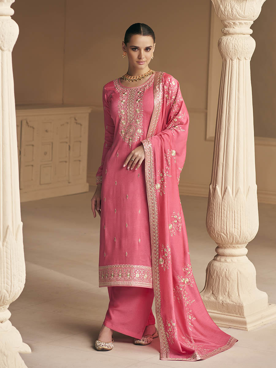 Myra Coral Premium Silk Embroidered Pant Style Suit