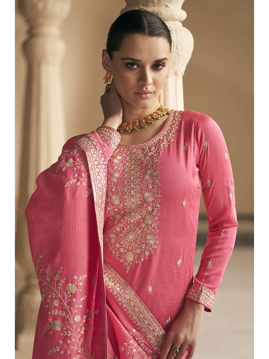 Myra Coral Premium Silk Embroidered Pant Style Suit
